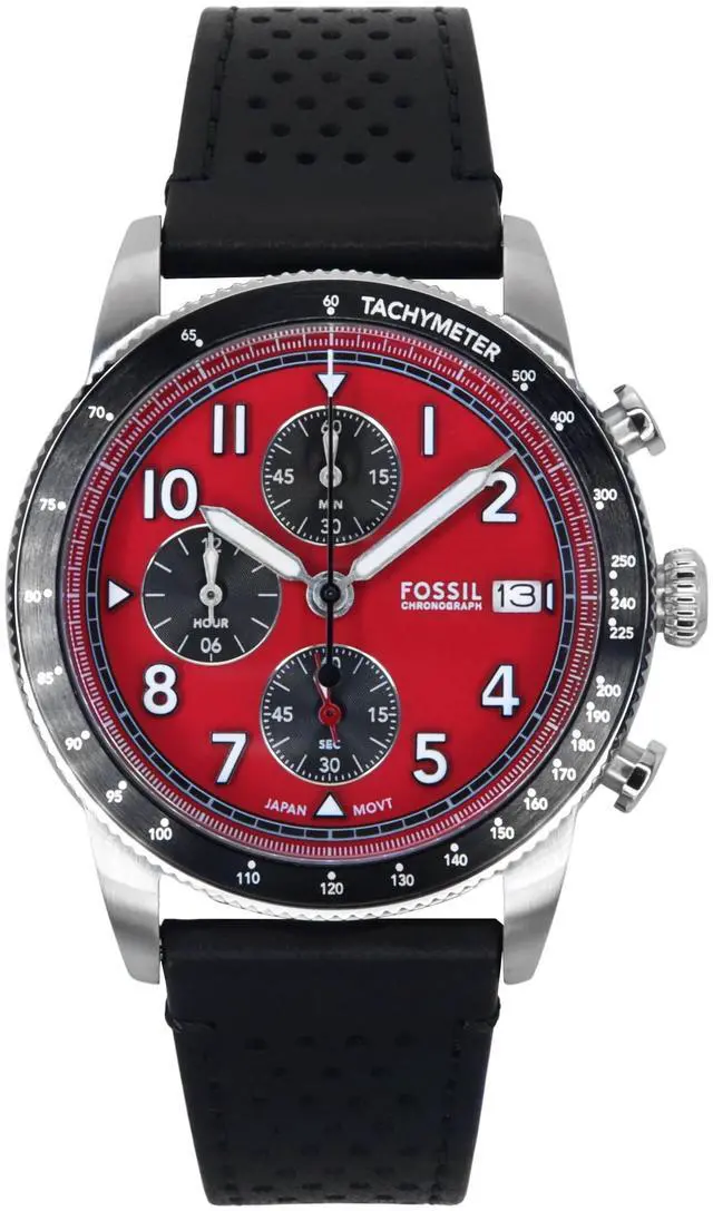 Main image of Fossil Sport Tourer Chronograph Leather Strap Red Dial Quartz FS6086 Men's Watch
