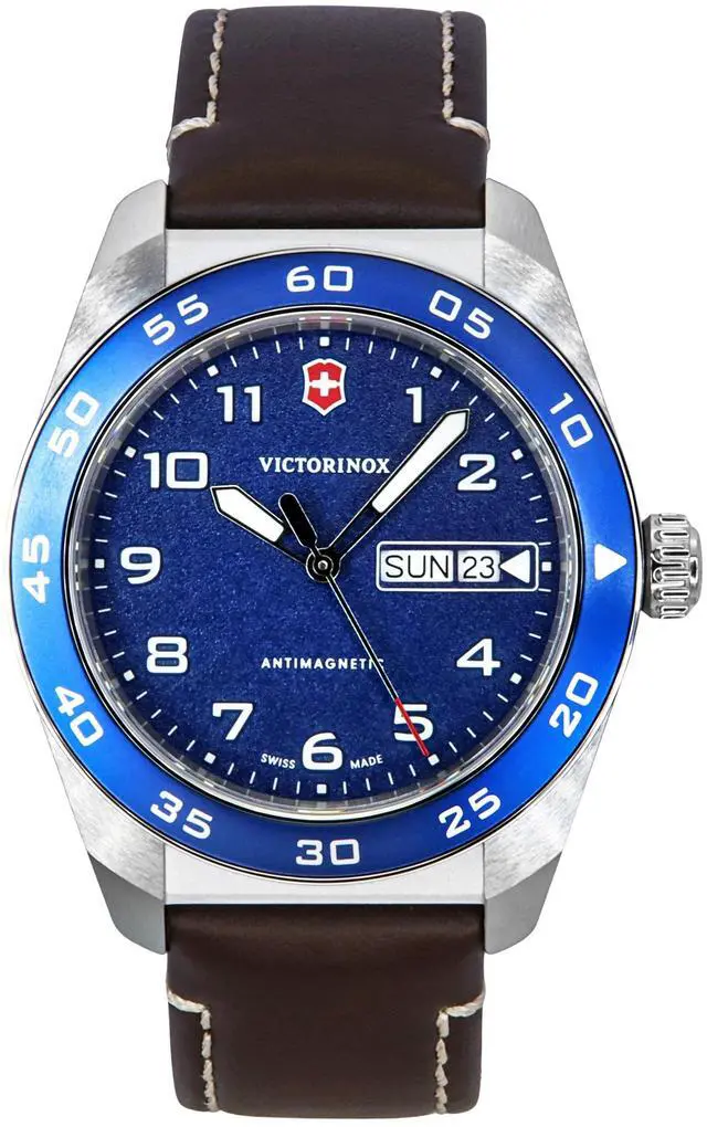 Main image of Victorinox Swiss Army Leather Strap Blue Dial Quartz 242040 100M Men's Watch