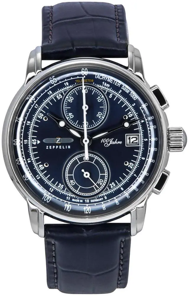 Main image of Zeppelin 100 Jahre Chronograph Leather Strap Blue Dial Quartz 86703 Men's Watch