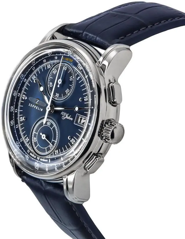 Alt view image 3 of 4 - Zeppelin 100 Jahre Chronograph Leather Strap Blue Dial Quartz 86703 Men's Watch