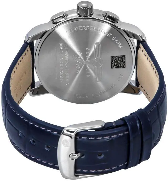 Alt view image 4 of 4 - Zeppelin 100 Jahre Chronograph Leather Strap Blue Dial Quartz 86703 Men's Watch
