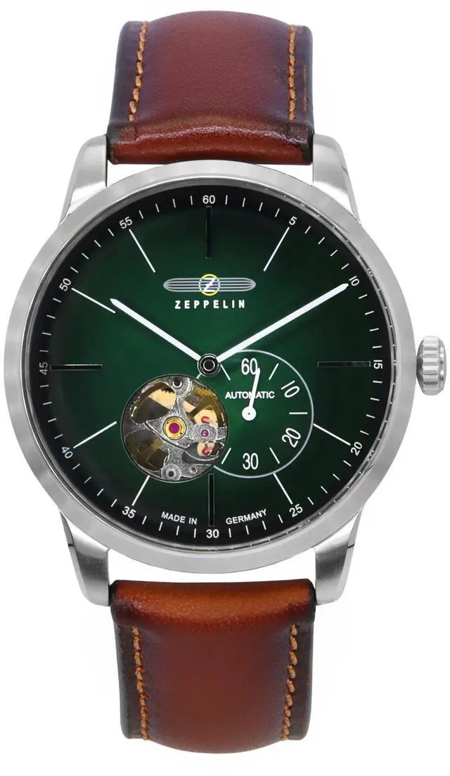 Main image of Zeppelin Flatline Green Open Heart Dial Automatic Dress Men's Watch 83644