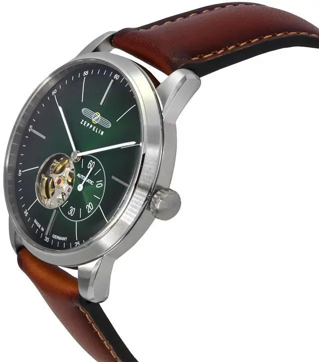 Alt view image 2 of 3 - Zeppelin Flatline Green Open Heart Dial Automatic Dress Men's Watch 83644