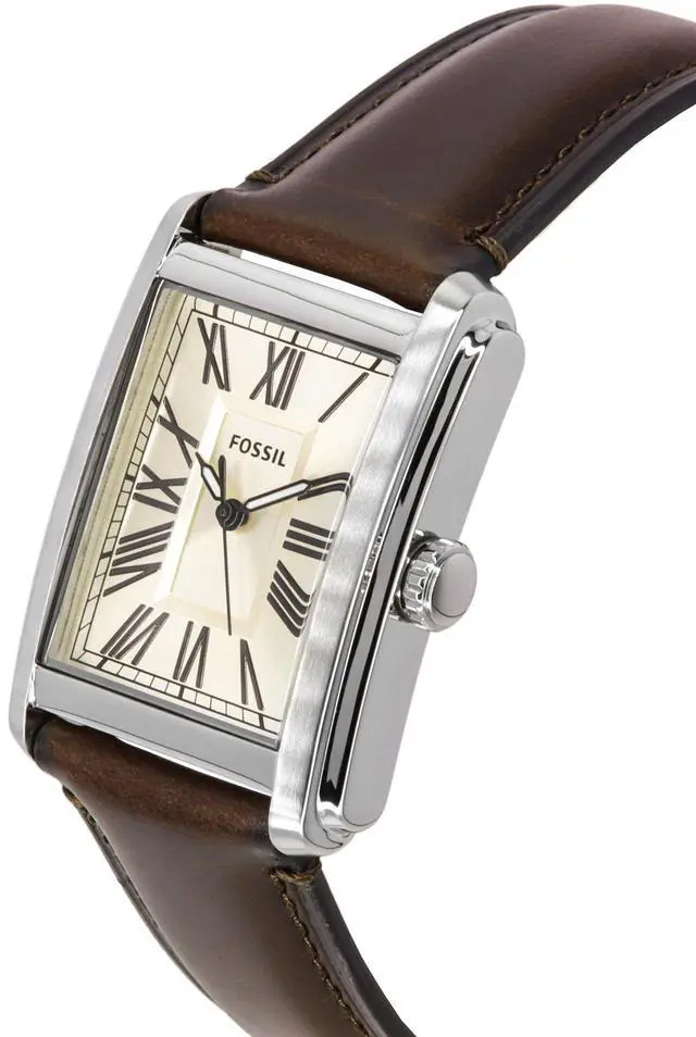 Alt view image 3 of 4 - Fossil Carraway Quartz FS6012 Mens Watch Leather Strap Cream Dial Luminous Hands 50M