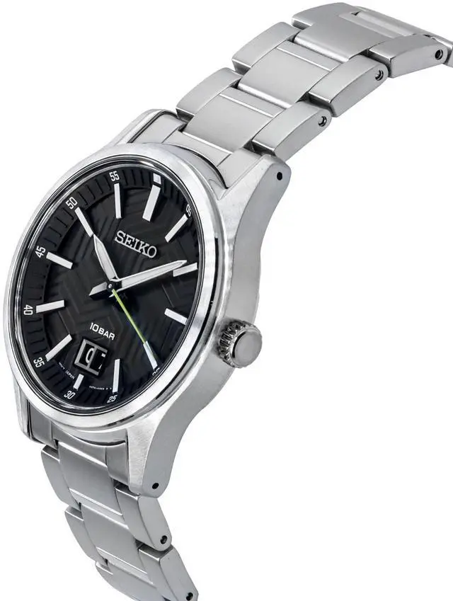 Alt view image 3 of 4 - Seiko Analog Stainless Steel Black Dial Quartz SUR535P1 100M Men's Watch