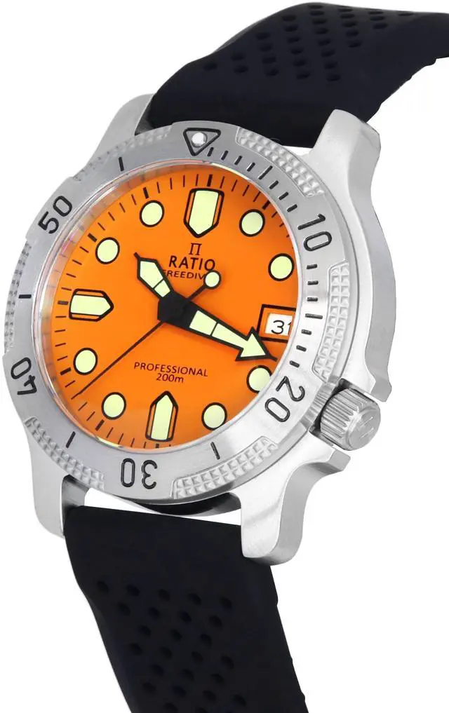 Alt view image 7 of 7 - Ratio FreeDiver Professional Sapphire Orange Dial Quartz RTF025 200M Men's Watch