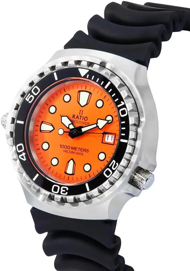 Alt view image 3 of 4 - Ratio FreeDiver Helium Safe Quartz Orange Dial Men's 1000M Watch 1038EF102V-ORG