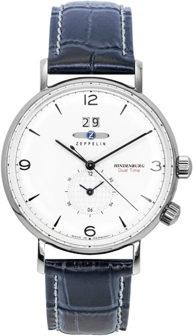 Main image of Zeppelin Hindenburg Blue Leather Strap White Dial Quartz 80441 Men's Watch