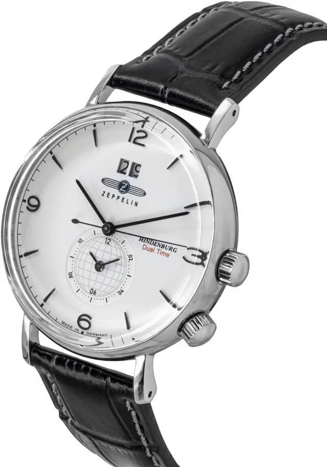 Alt view image 2 of 3 - Zeppelin Hindenburg Blue Leather Strap White Dial Quartz 80441 Men's Watch