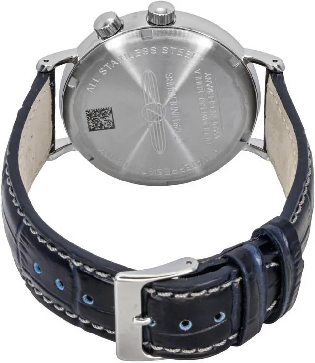 Alt view image 3 of 3 - Zeppelin Hindenburg Blue Leather Strap White Dial Quartz 80441 Men's Watch