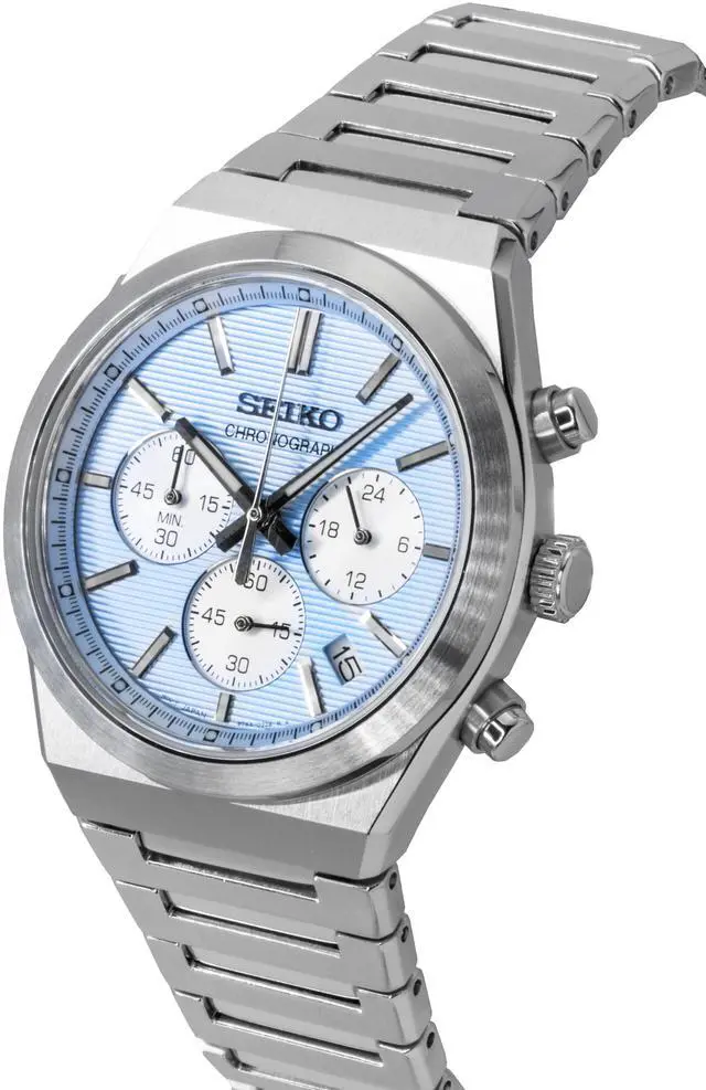 Alt view image 3 of 4 - Seiko Conceptual Chronograph Light Blue Dial Quartz 100M Men's Watch SSB459P1