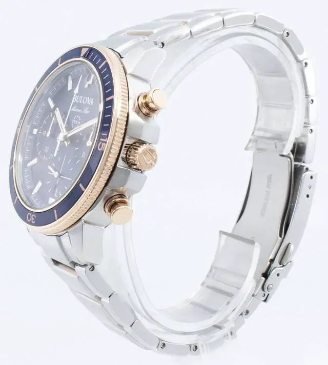 Alt view image 8 of 9 - Bulova Marine Star Chronograph Mens Two Tone Blue Dial Quartz Watch 98B301