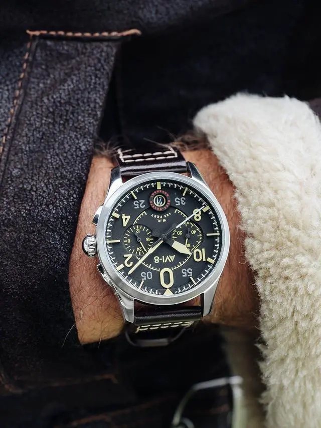 Alt view image 6 of 7 - AVI-8 Spitfire Lock Midnight Oak Chronograph Quartz AV-4089-01 Men's Watch