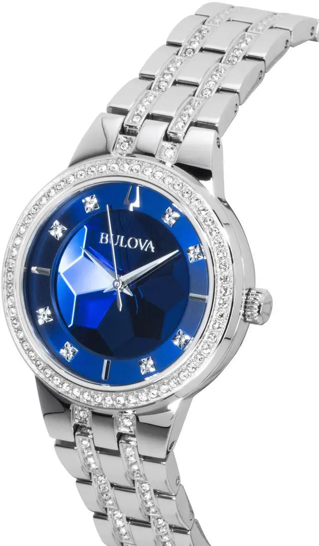 Alt view image 4 of 5 - Bulova Ladies Phantom Blue Dial Stainless Steel Crystal Quartz Watch 96L276