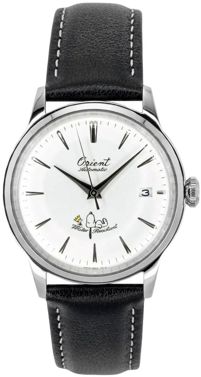Main image of Orient Bambino Peanuts 75th Anniversary Limited Edition Leather Strap White Dial Automatic RA-AC0M16S Men's Watch