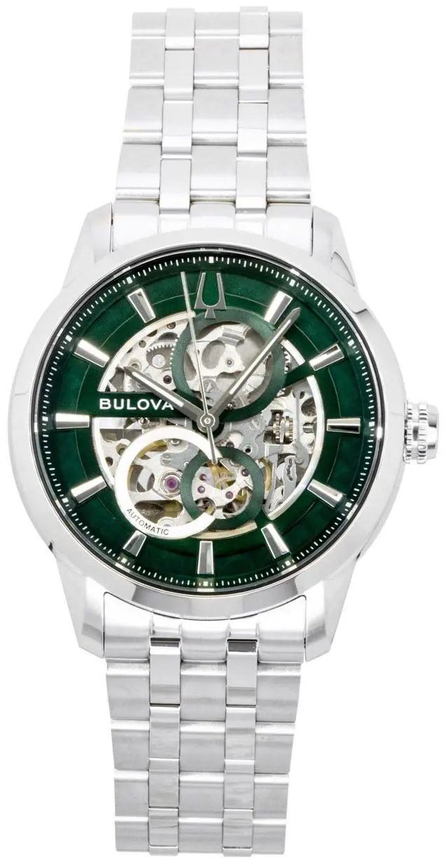 Main image of Bulova Sutton Stainless Steel Green Skeleton Automatic 96A329 Men's Watch