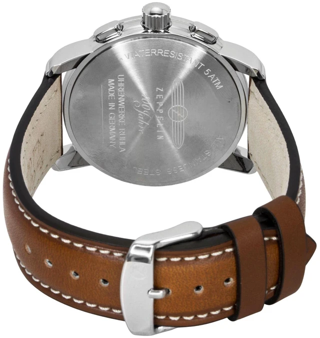 Alt view image 4 of 4 - Zeppelin 100 Jahre Chronograph Leather Strap Black Dial Quartz 76743 Men's Watch
