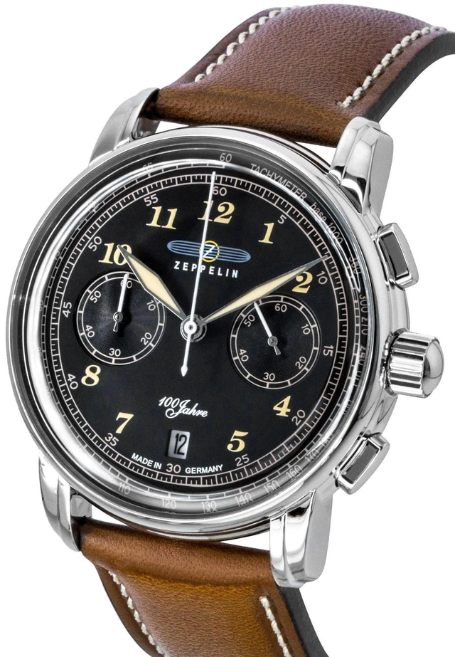 Alt view image 3 of 4 - Zeppelin 100 Jahre Chronograph Leather Strap Black Dial Quartz 76743 Men's Watch