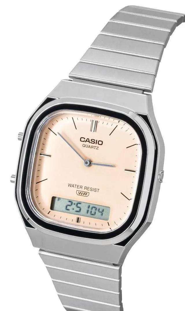 Alt view image 2 of 6 - Casio Vintage Analog Digital Orange Dial Stainless Steel Quartz AQ-240E-4A Unisex Watch