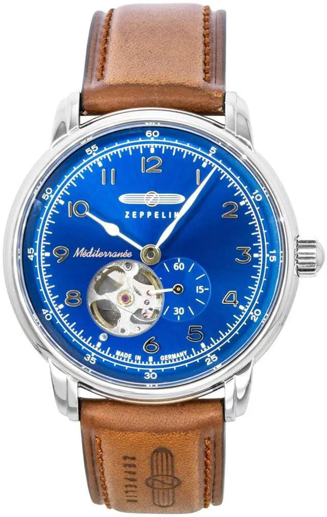 Main image of Zeppelin Mediterranee Leather Strap Open Heart Blue Dial Automatic 96663 Men's watch
