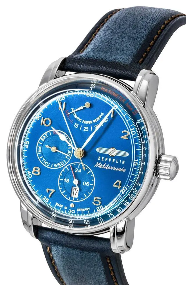 Alt view image 2 of 6 - Zeppelin Mediterranee Leather Strap Blue Dial Automatic 96903 Men's Watch