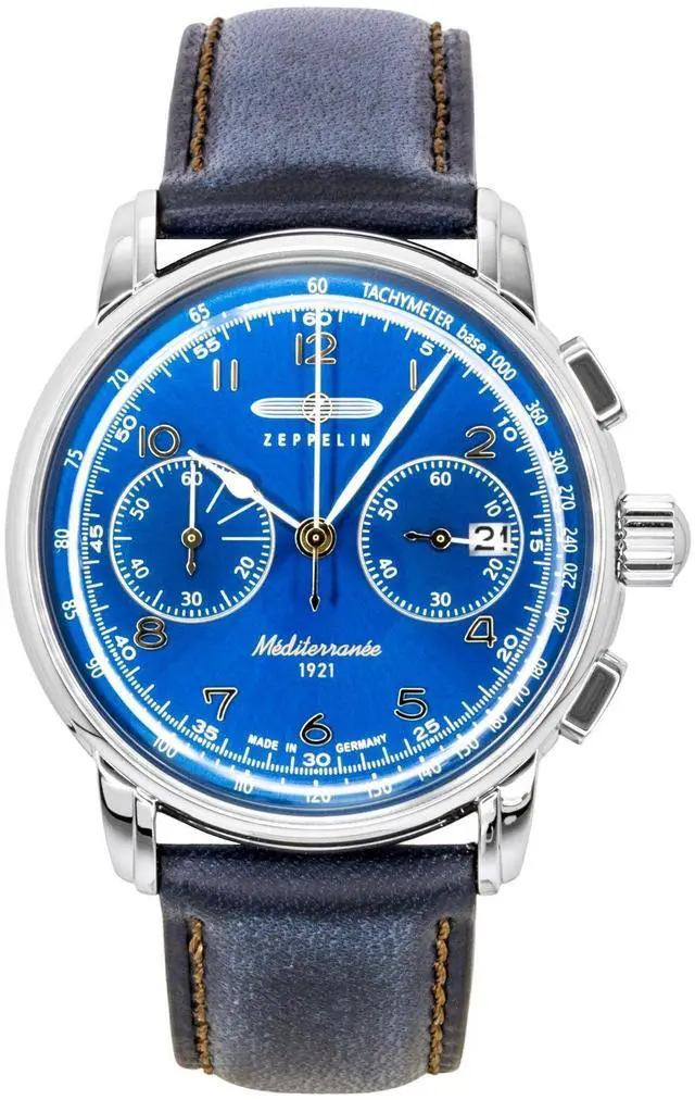 Main image of Zeppelin Mediterranee Chronograph Leather Strap Blue Dial Quartz 96703 Men's Watch