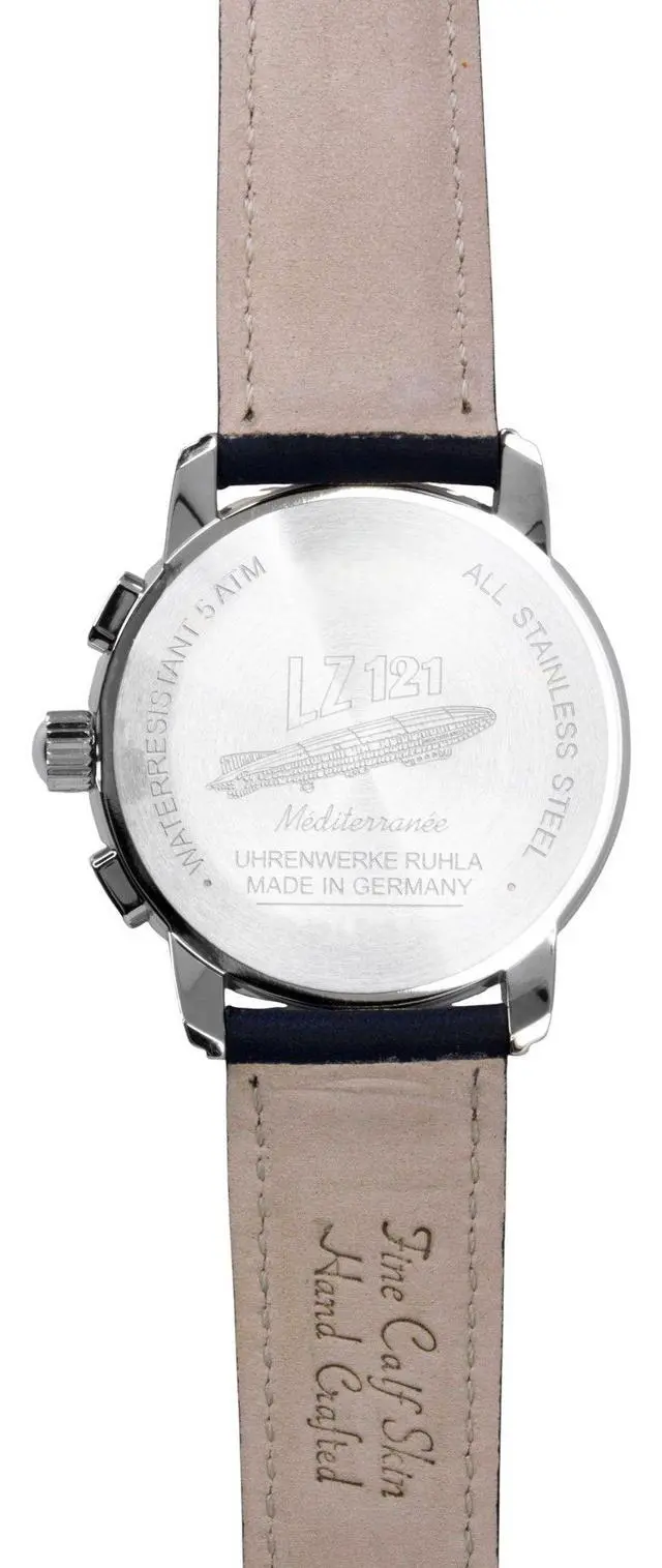 Alt view image 3 of 6 - Zeppelin Mediterranee Chronograph Leather Strap Blue Dial Quartz 96703 Men's Watch