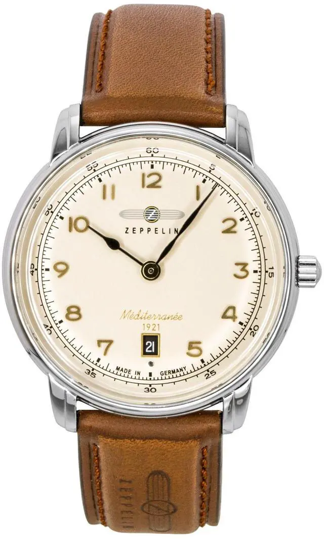 Main image of Zeppelin Mediterranee Leather Strap Beige Dial Quartz 96405 Men's Watch