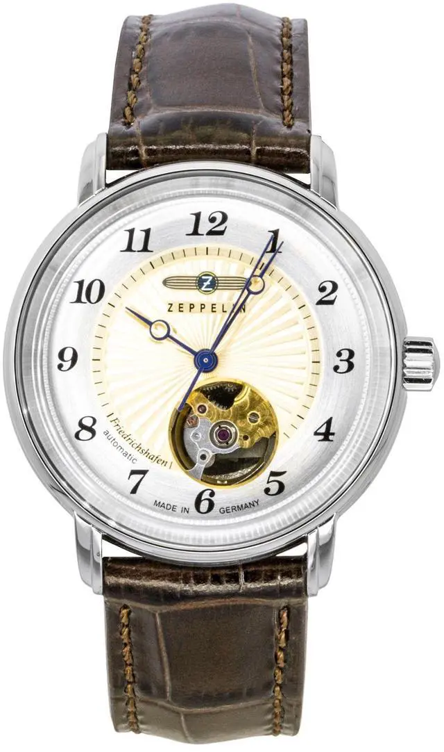 Main image of Zeppelin Friedrichshafen Leather Strap Open Heart Gold Dial Automatic 85675 Women's Watch