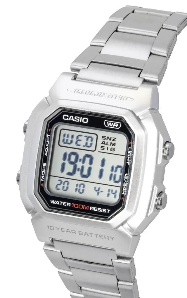 Alt view image 3 of 5 - Casio Digital Stainless Steel Bracelet Quartz W-800HD-1AV 100M Men's Watch