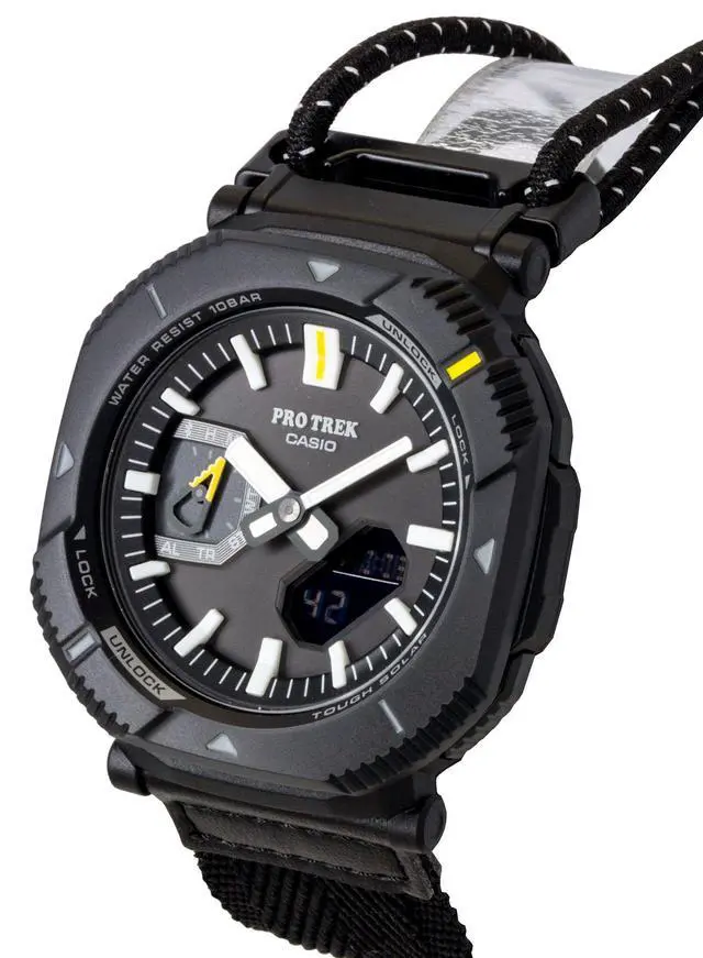 Alt view image 4 of 7 - Casio Pro Trek Analog Digital Smartphone Link Fabric Strap Black Dial Solar PRJ-B001B-1 100M Men's Watch