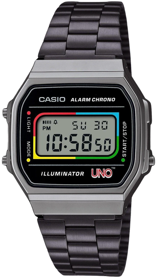 Main image of Casio Vintage Digital UNO Collaboration Model Stainless Steel Bracelet Quartz A168WEUC-1A Unisex Watch
