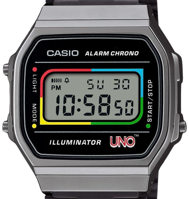 Alt view image 2 of 3 - Casio Vintage Digital UNO Collaboration Model Stainless Steel Bracelet Quartz A168WEUC-1A Unisex Watch