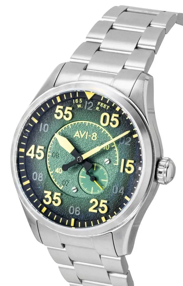 Alt view image 3 of 4 - AVI 8 Spitfire Type 300 Tarmac Tracker Stainless Steel Green Dial Automatic AV-4147-22 Men's Watch