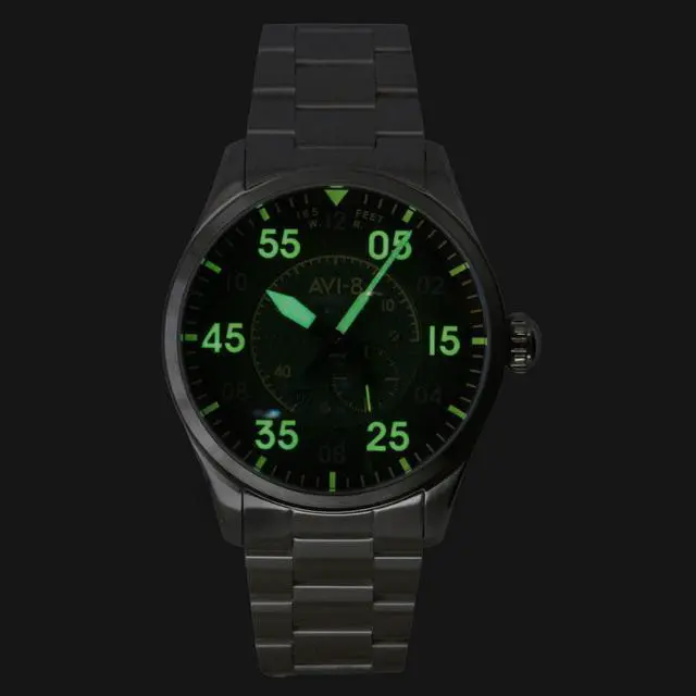 Alt view image 2 of 4 - AVI 8 Spitfire Type 300 Tarmac Tracker Stainless Steel Green Dial Automatic AV-4147-22 Men's Watch