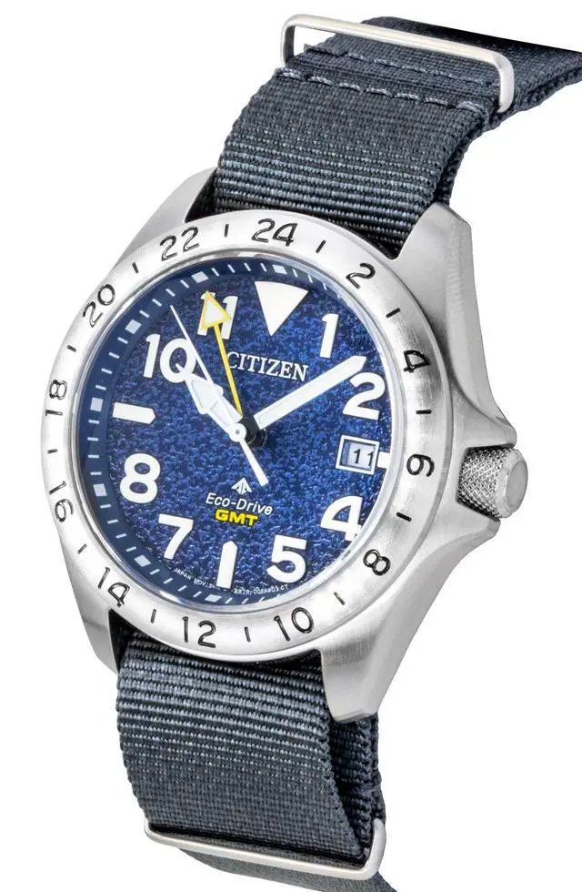 Alt view image 3 of 4 - Citizen Promaster Land GMT Analog Grey Nylon Strap Navy Blue Dial Eco-Drive Diver's BJ7150-09L 200M Men's Watch