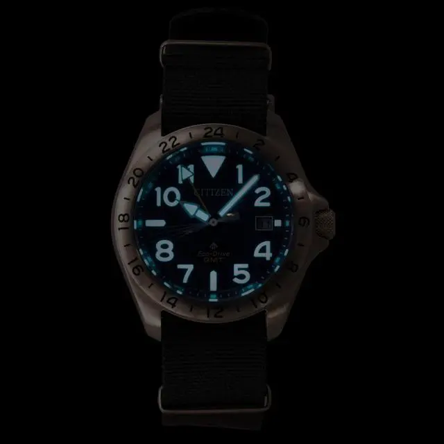 Alt view image 2 of 4 - Citizen Promaster Land GMT Analog Grey Nylon Strap Navy Blue Dial Eco-Drive Diver's BJ7150-09L 200M Men's Watch