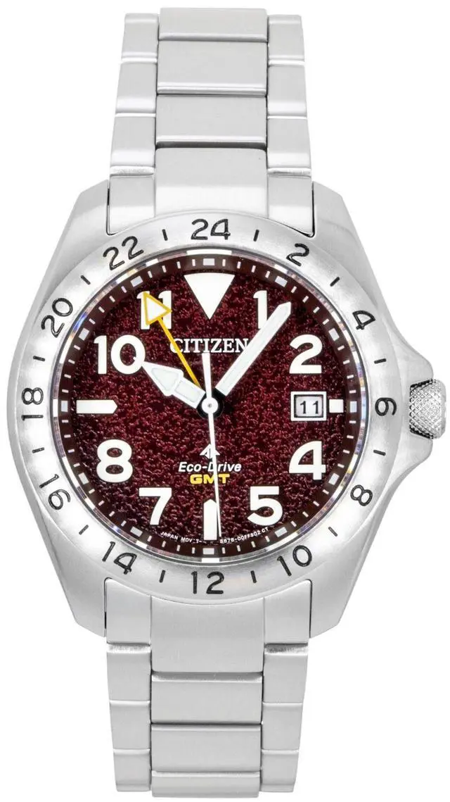 Main image of Citizen Promaster Land GMT Analog Stainless Steel Red Dial Eco-Drive BJ7150-50W 200M Men's Watch