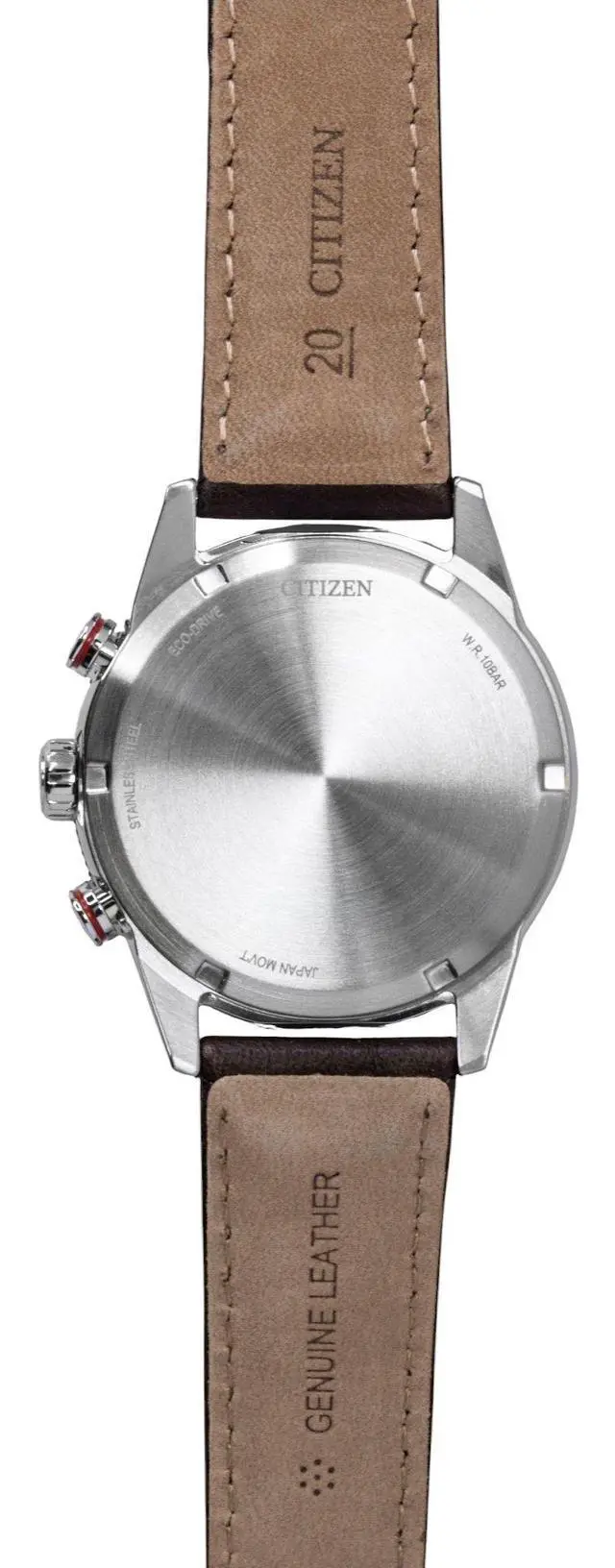 Alt view image 4 of 4 - Citizen Eco-Drive Chronograph Analog Brown Leather Strap White Dial Solar CA4714-04A 100M Men's Watch