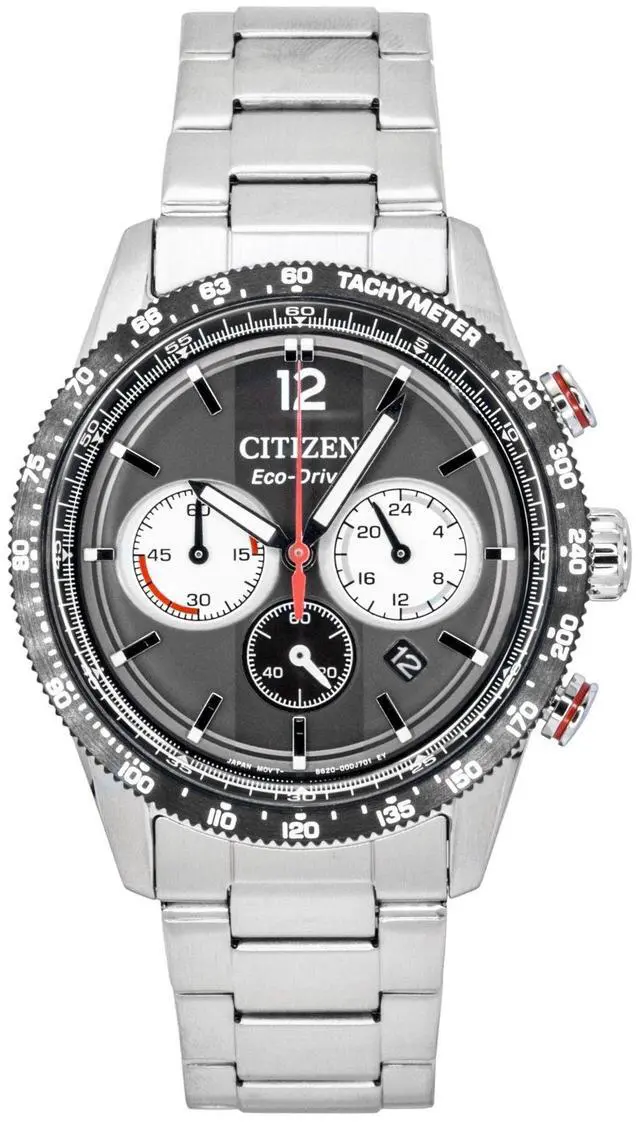 Main image of Citizen Eco-Drive Chronograph Analog Stainless Steel Black Dial Solar CA4714-55E 100M Men's Watch