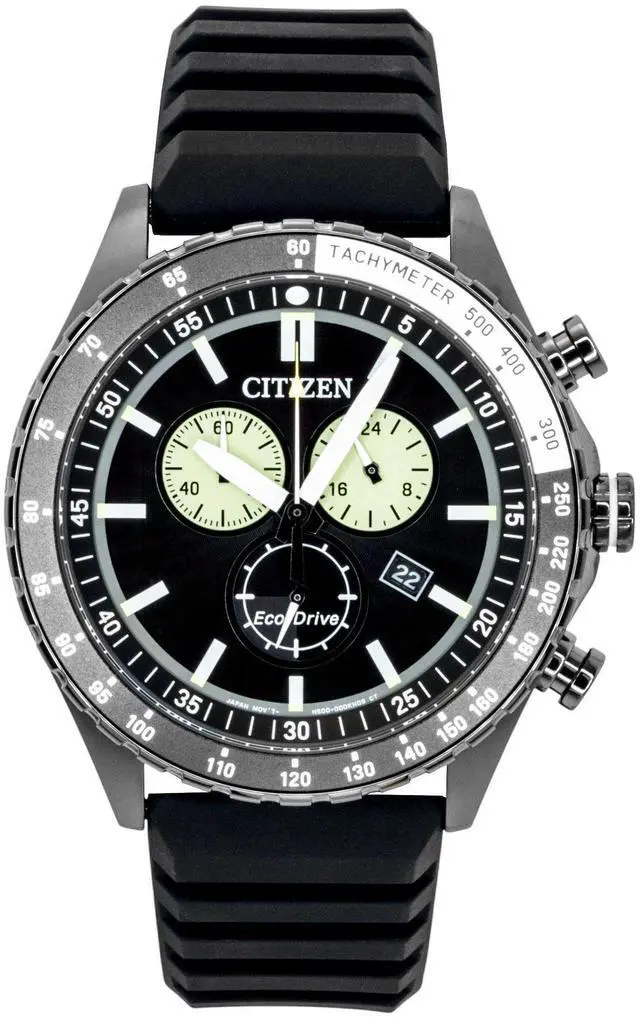 Main image of Citizen Eco-Drive Chronograph Silicone Strap Black Dial Solar AT2565-05E 100M Men's Watch