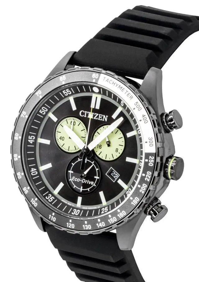 Alt view image 3 of 4 - Citizen Eco-Drive Chronograph Silicone Strap Black Dial Solar AT2565-05E 100M Men's Watch