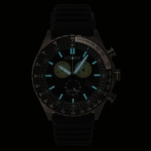 Alt view image 2 of 4 - Citizen Eco-Drive Chronograph Silicone Strap Black Dial Solar AT2565-05E 100M Men's Watch