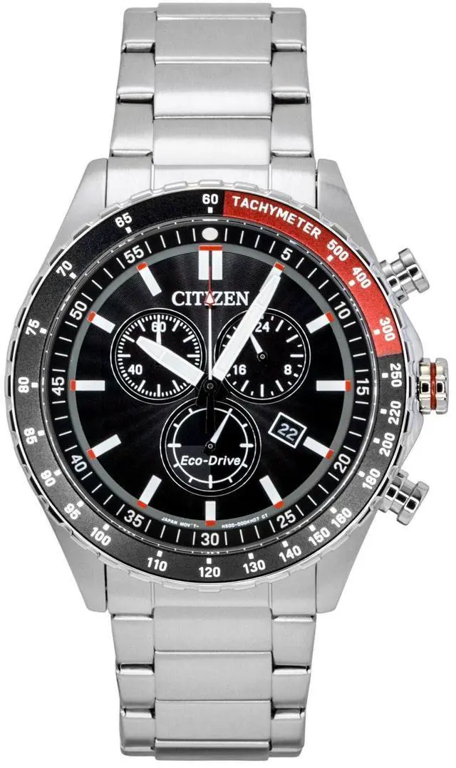 Main image of Citizen Eco-Drive Chronograph Stainless Steel Black Dial Solar AT2566-88E 100M Men's Watch