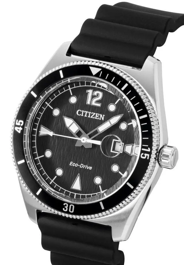 Alt view image 3 of 4 - Citizen Eco-Drive Black Rubber Strap Black Dial Solar AW1889-00E 100M Men's Watch
