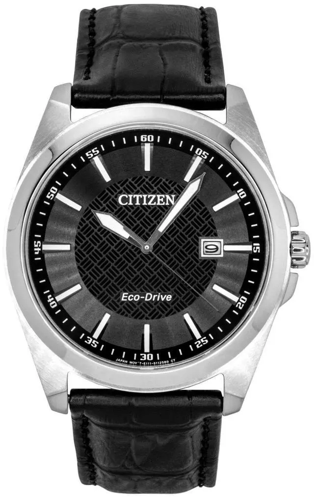 Main image of Citizen Eco-Drive Black Leather Strap Black Dial Solar BM7108-14E 100M Men's Watch