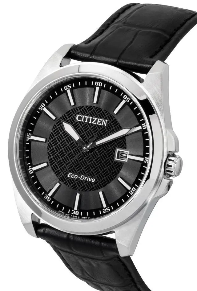 Alt view image 3 of 4 - Citizen Eco-Drive Black Leather Strap Black Dial Solar BM7108-14E 100M Men's Watch