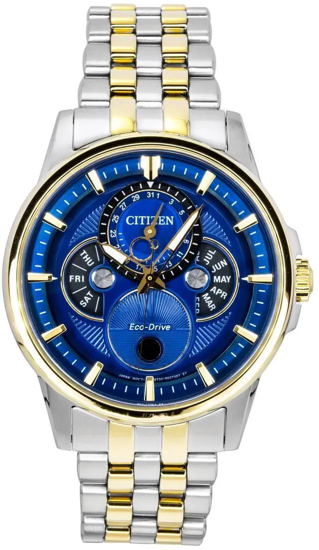 Main image of Citizen Calendrier Moonphase Two Tone Stainless Steel Blue Dial Eco-Drive BU0054-52L 100M Men's Watch