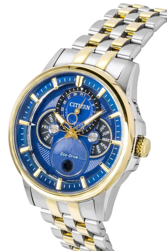 Alt view image 3 of 4 - Citizen Calendrier Moonphase Two Tone Stainless Steel Blue Dial Eco-Drive BU0054-52L 100M Men's Watch
