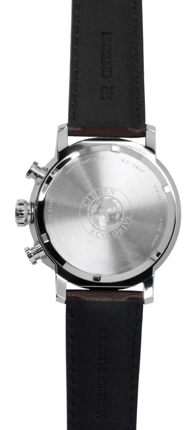 Alt view image 4 of 4 - Citizen Brycen Chronograph Brown Leather Strap Ivory Dial Eco-Drive CA0649-06X 100M Men's Watch